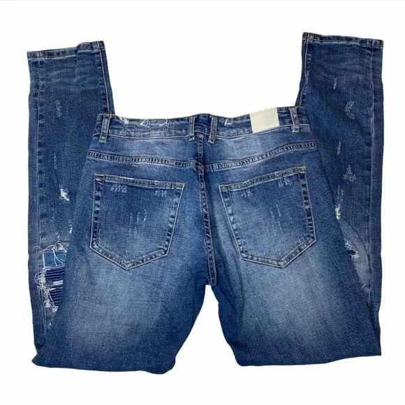Men blue Embellish ripped skinny slim jean waist 30 - Picture 4 of 6